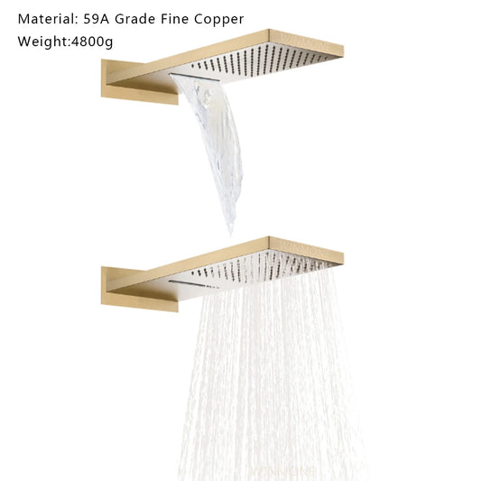 Brushed Gold In-Wall Waterfall Rain Shower System