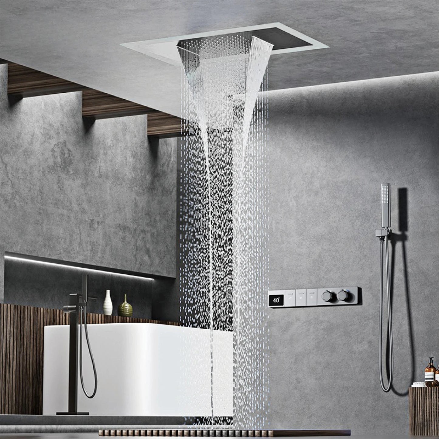 Brass Ceiling Shower System with LED Digital Display