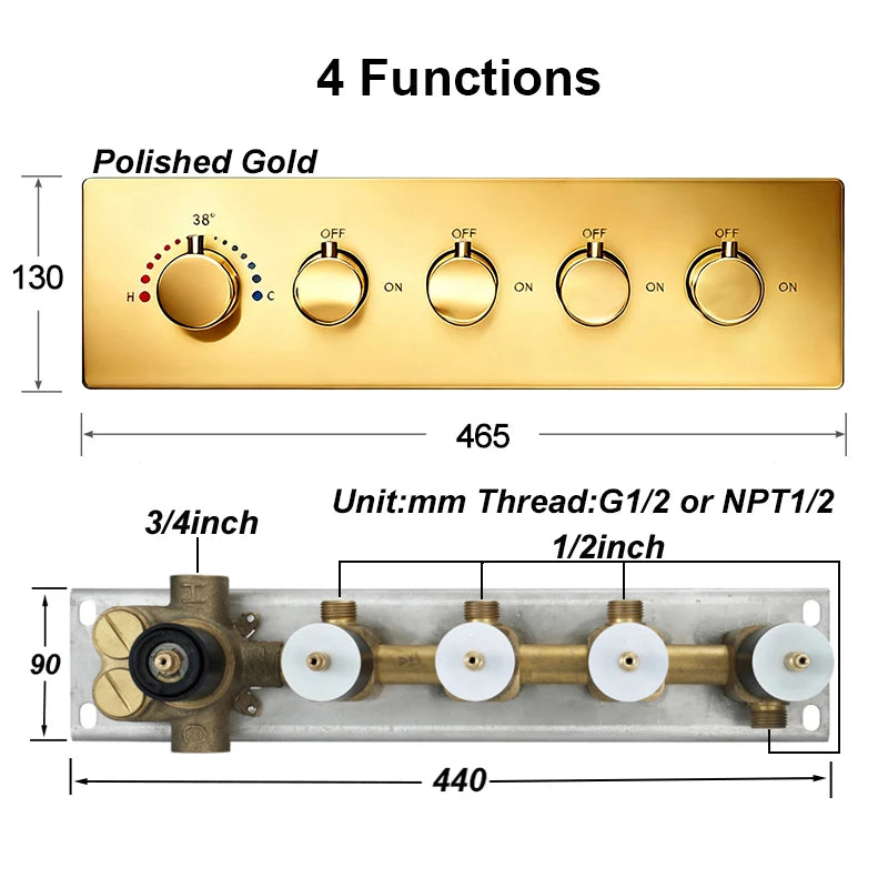 Smart Thermostatic Shower Mixer with 6-Function Diverter