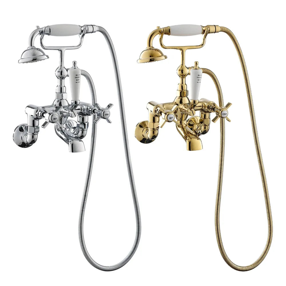 Classic Wall-Mounted Bathtub Faucet Set - Gold or Chrome