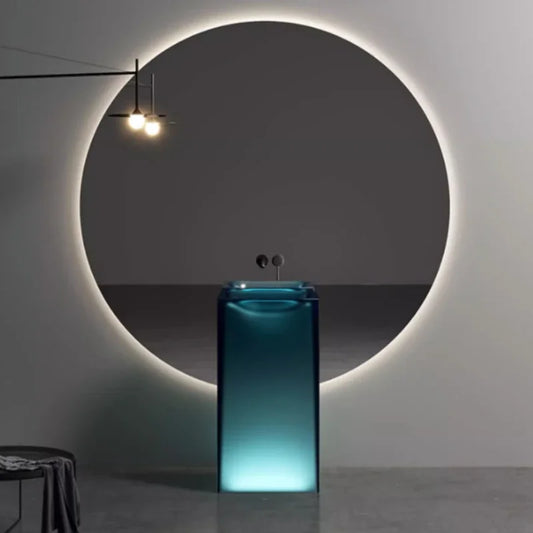 Floor-Standing Resin Art Basin with Pedestal Column