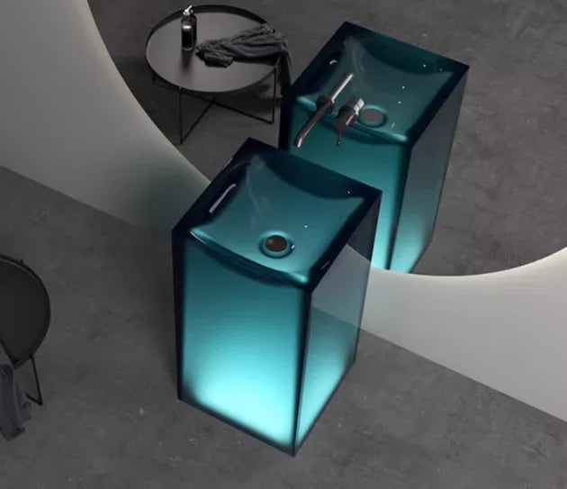 Floor-Standing Resin Art Basin with Pedestal Column