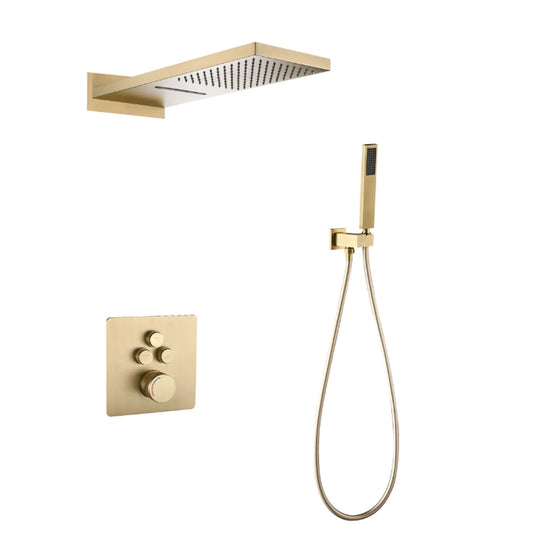 Brushed Gold In-Wall Waterfall Rain Shower System