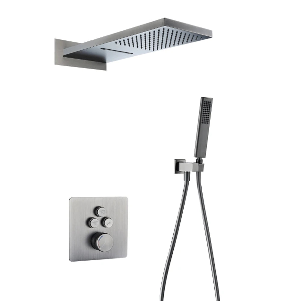 Brushed Gold In-Wall Waterfall Rain Shower System