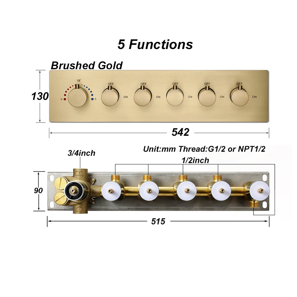 Smart Thermostatic Shower Mixer with 6-Function Diverter