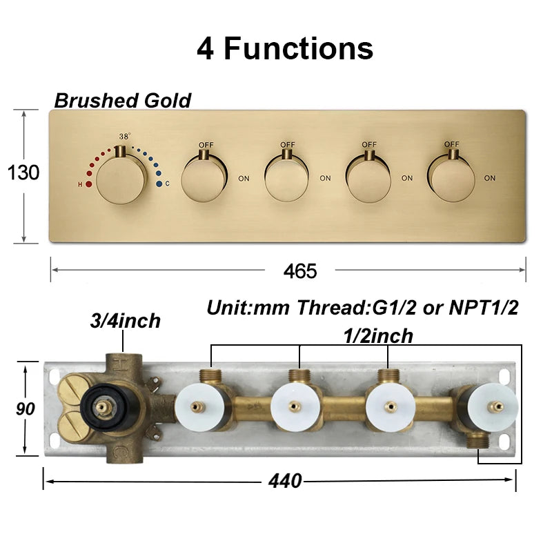 Smart Thermostatic Shower Mixer with 6-Function Diverter