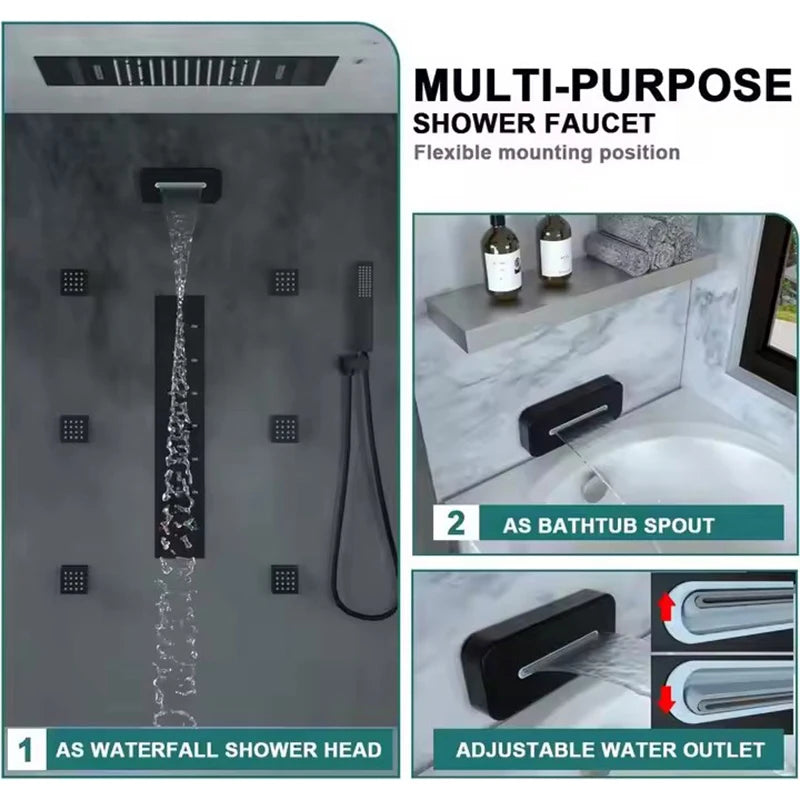 LED Ceiling Shower System with Digital Temperature Display