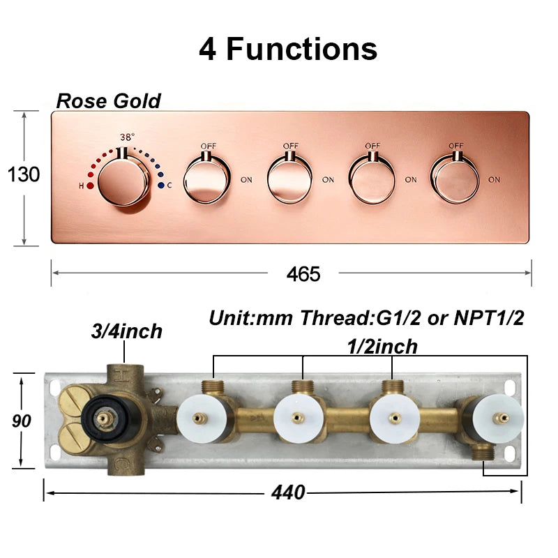 Smart Thermostatic Shower Mixer with 6-Function Diverter