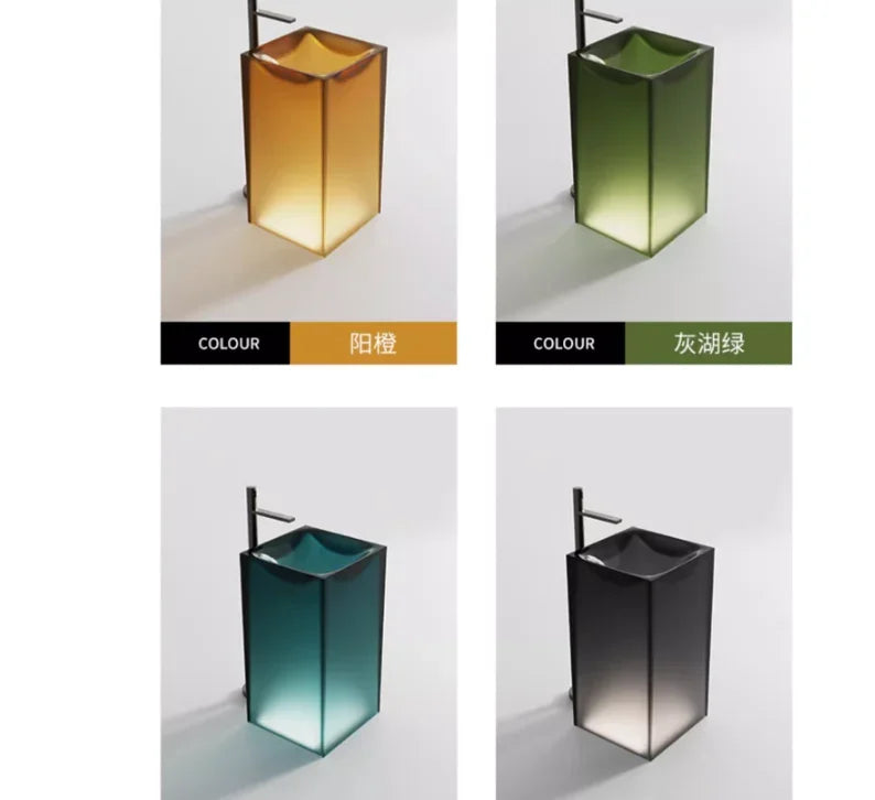 Floor-Standing Resin Art Basin with Pedestal Column